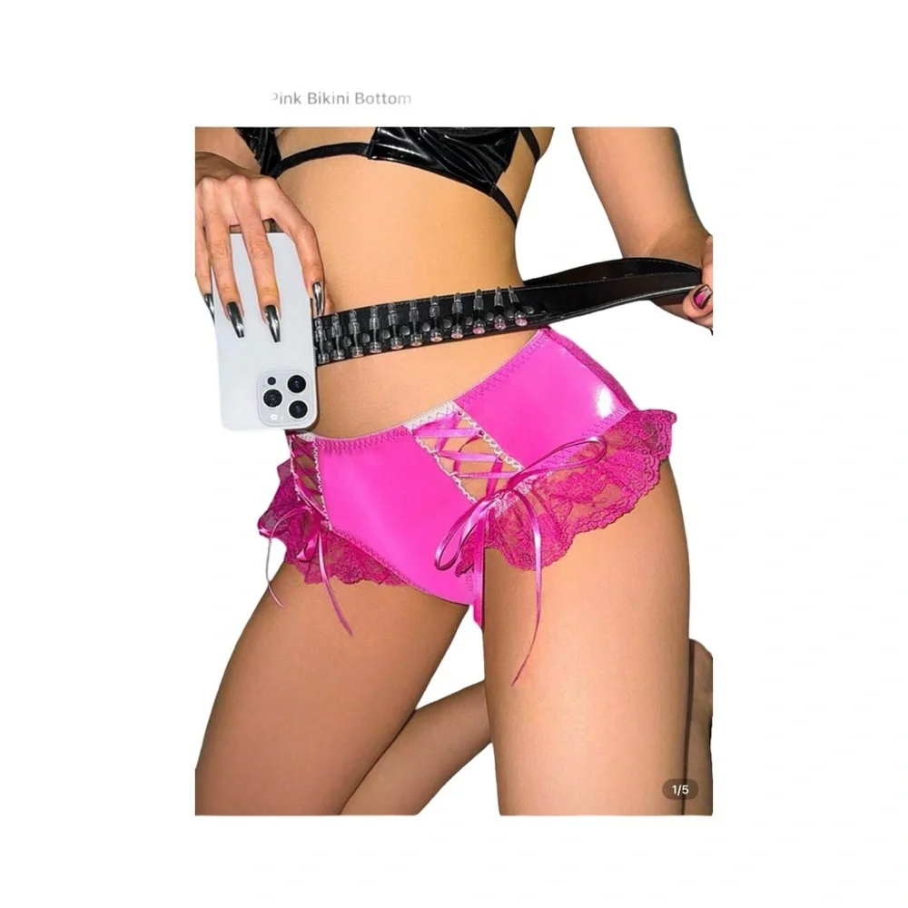 Pink Lace-Up High-Waisted Lingerie - Picture 8 of 12